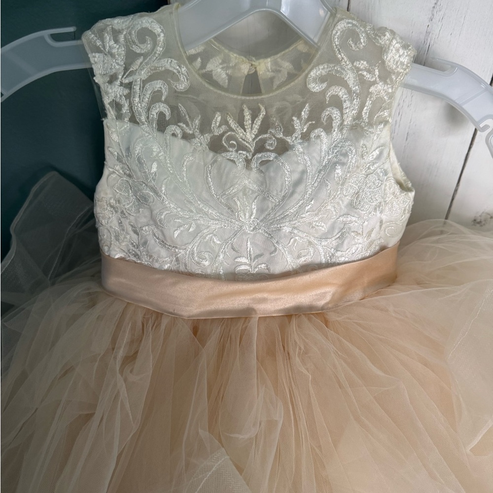 Elegant Cream and Tan Kids Dress for Wedding or Special Occasion